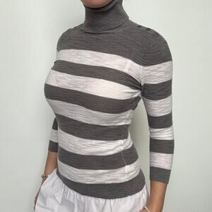 Express Grey & White Striped Turtleneck Sweater
